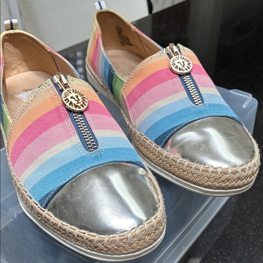 Anne Klein Striped Flats with Silver Toe